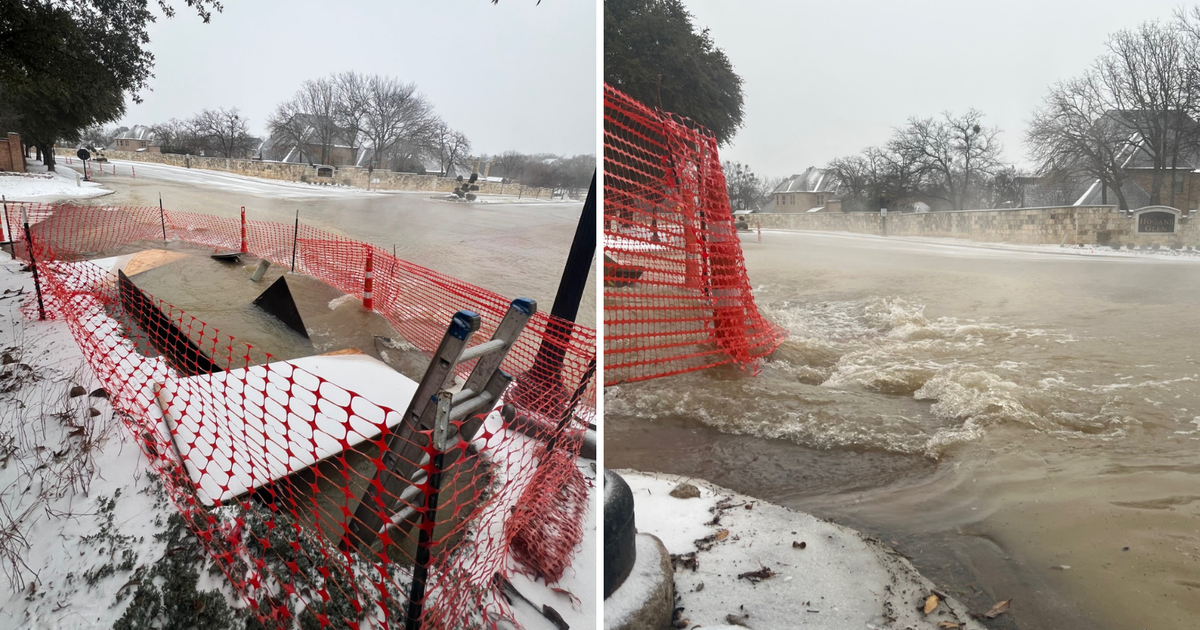 Crews work to repair large water main break in below freezing temperatures in North Texas city
