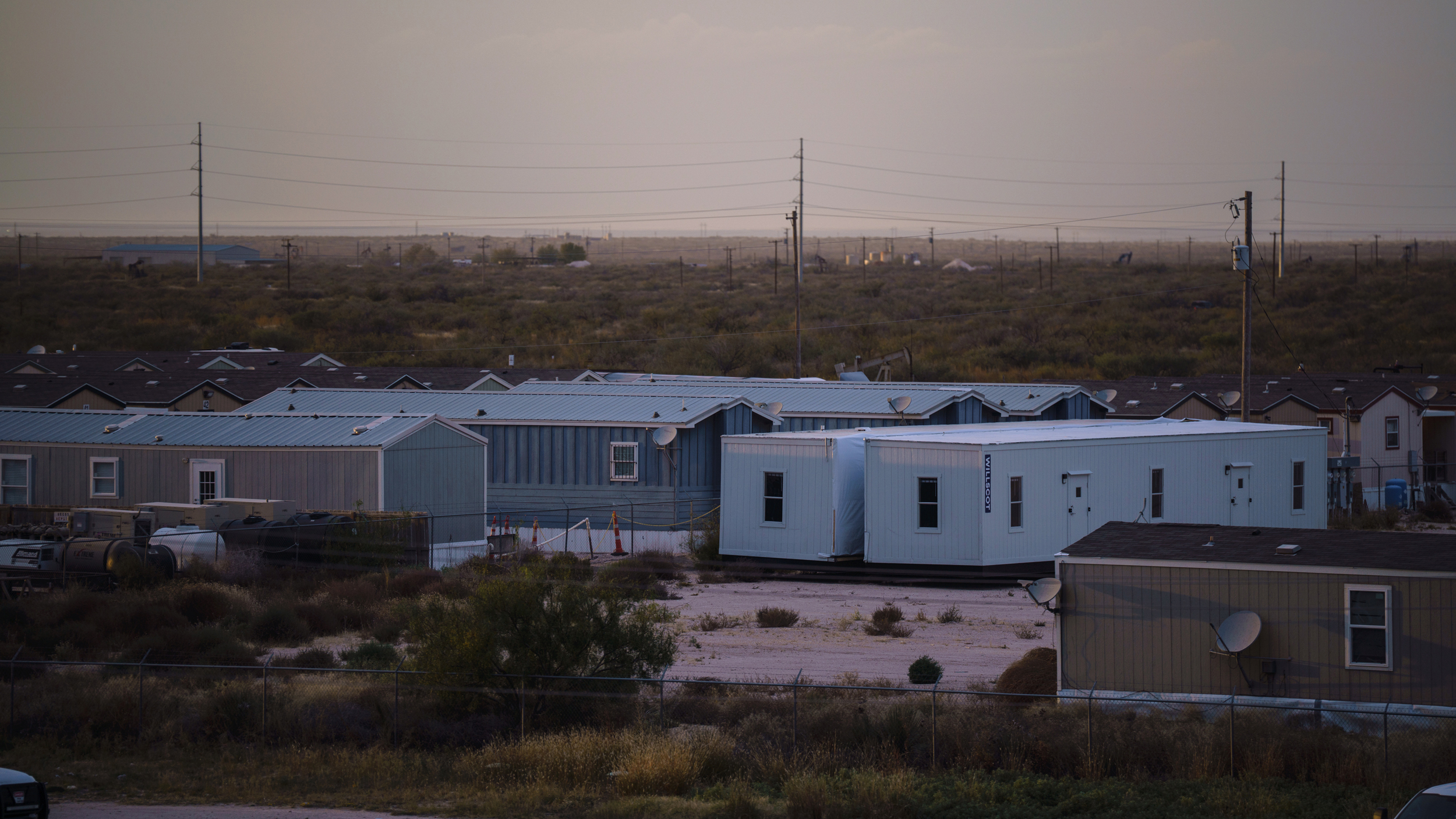 Pre-fabricated structures are seen in the desert near Monahans, Texas. Credit: Paul Ratje/Inside Climate News
