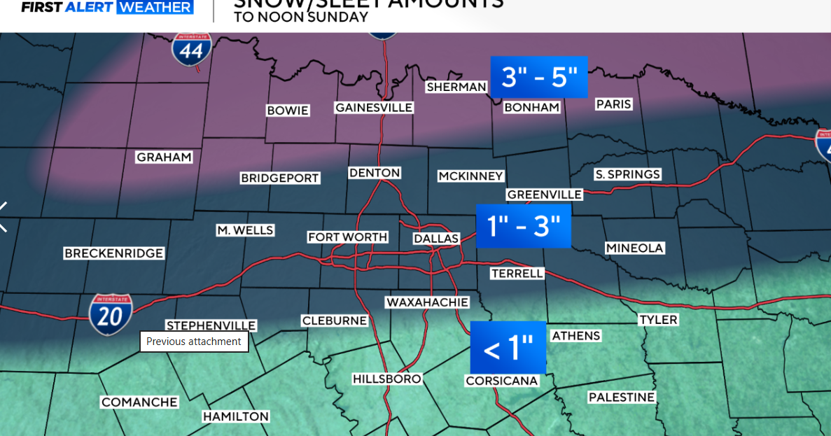 Snow, sleet falling as temperatures drop below freezing across North Texas during winter storm