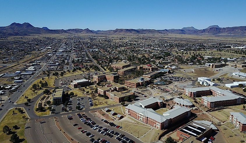 Aerial view of Alpine Texas from above Sul Ross State University