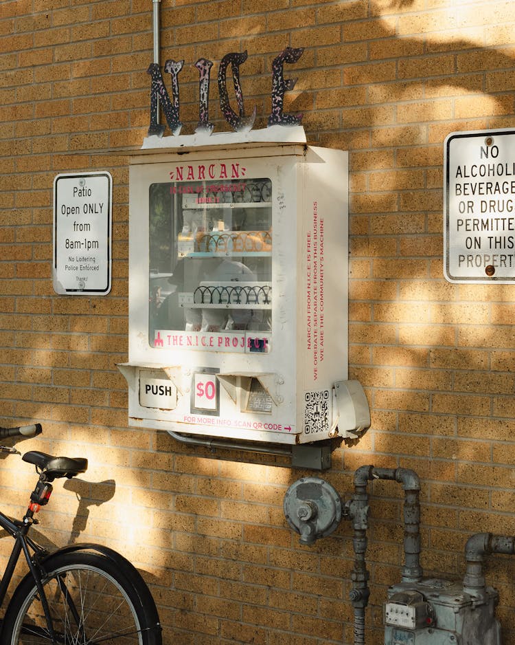 A free vending machine distributing Narcan at Sunrise Church.