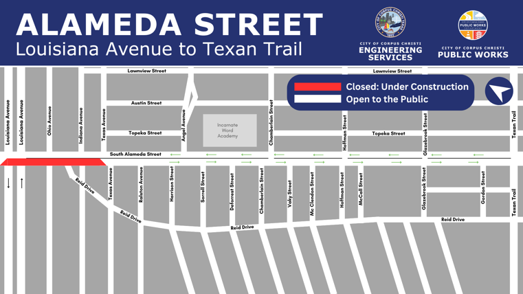 Map showing closure on Alameda Street.