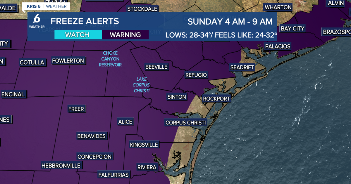 Sunday low temps will be near freezing across the Coastal Bend