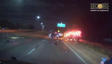 Video: Driver rescued from burning car after wrong-way crash on Tomball Parkway