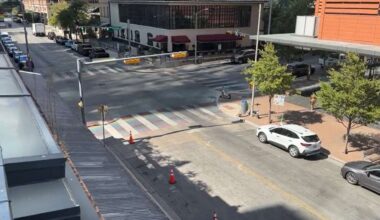 Rainbow crosswalks at West 4th Street and Colorado Street in Austin, Texas, on Wednesday, Oct. 8, 2025. (Spectrum News 1)