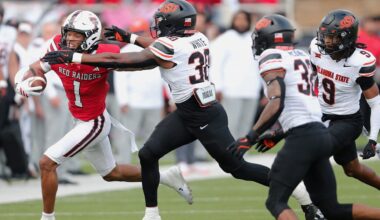 Texas Tech's Reggie Virgil runs after a catch against Oklahoma State in a Big 12 football game Saturday, Oct. 25, 2025, at Jones AT&T Stadium.
