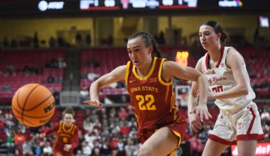 Iowa State's Reagan Wilson (22) chases a loose ball against Texas Tech in a Big 12 women's basketball game Wednesday, Jan. 28, 2026, at United Supermarkets Arena.