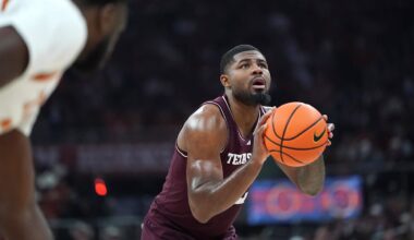 Jan 17, 2026; Austin, Texas, USA; Texas A&M Aggies forward Rashaun Agee (12) prepares to shoot a free throw during the first half against the Texas Longhorns at Moody Center. Mandatory Credit: Dustin Safranek-Imagn Images