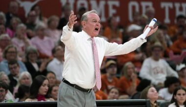 Feb 9, 2026; Austin, Texas, USA; Texas Longhorns head coach Vic Schaefer reacts during the second half against the Kentucky Wildcats at Moody Center. Mandatory Credit: Dustin Safranek-Imagn Images