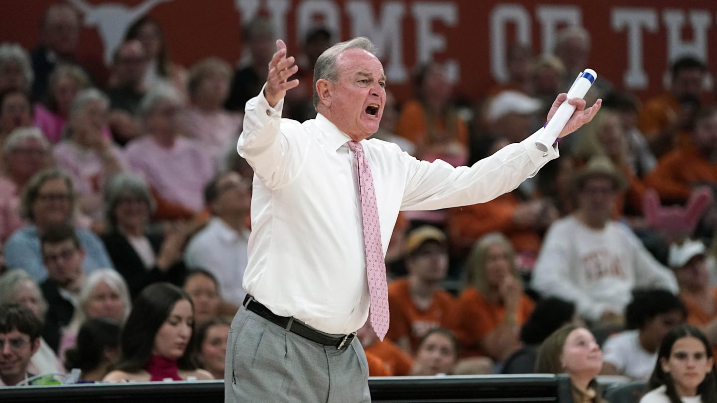Feb 9, 2026; Austin, Texas, USA; Texas Longhorns head coach Vic Schaefer reacts during the second half against the Kentucky Wildcats at Moody Center. Mandatory Credit: Dustin Safranek-Imagn Images