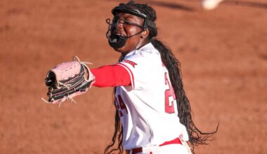 Texas Tech's NiJaree Canady reacts to a strikeout against Abilene Christian during a Division I non-conference softball game, Thursday, Feb. 26, 2026, at Rocky Johnson Field.
