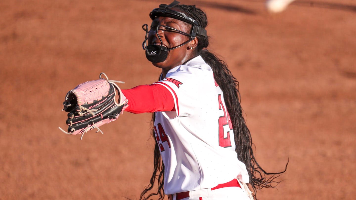 Texas Tech's NiJaree Canady reacts to a strikeout against Abilene Christian during a Division I non-conference softball game, Thursday, Feb. 26, 2026, at Rocky Johnson Field.