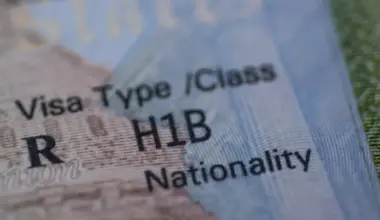 Text on an official document reads "visa type/class" with "H1B" listed in a blockier font underneath.