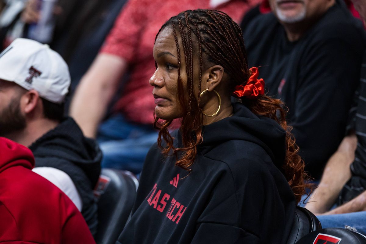 Stephanie Okechukwu of the Texas Tech Lady Raiders looks on during a game