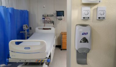 New machinery, right, that helps to turn a regular hospital room into an isolation room at Bellevue Hospital in New York. (AP Photo/Seth Wenig)