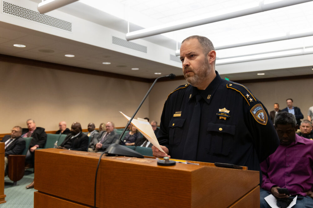 Assistant Chief Phillip Bosquez with the Harris County Sheriff's Office speaks during a meeting with the Texas Commission on Jail Standards on May 2, 2024. 