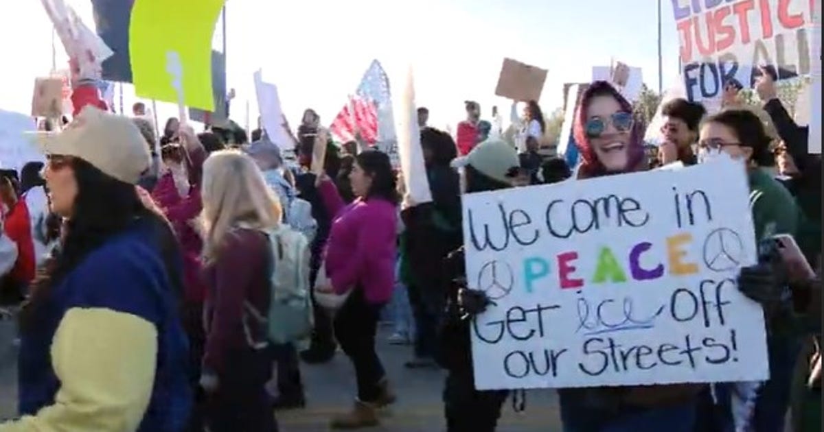 Demonstrators march through Montrose in "ICE out of Houston" protest for immigration reform 