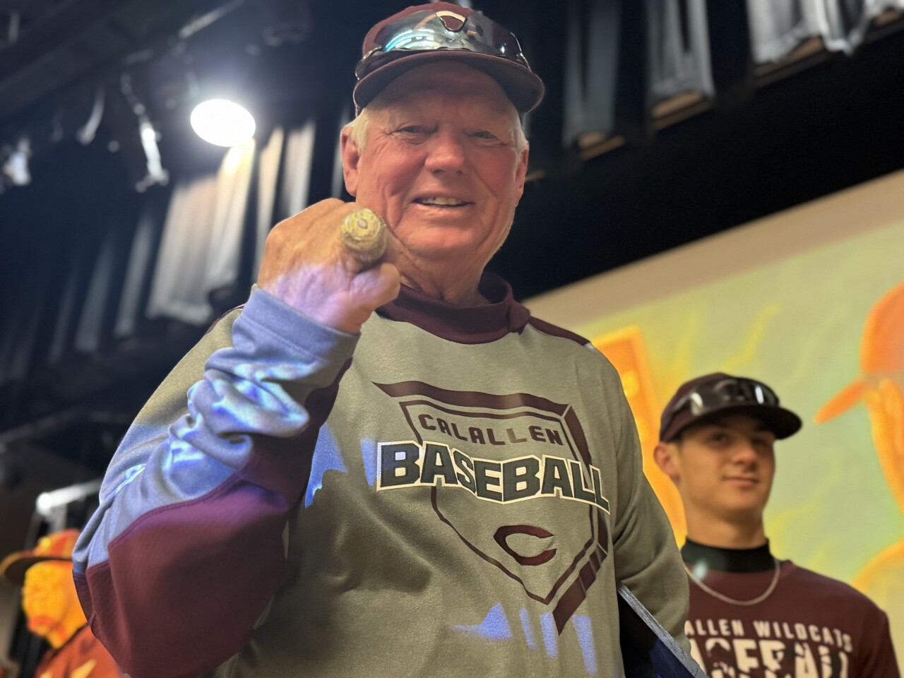 Calallen baseball head coach Steve Chapman with 2025 State ring