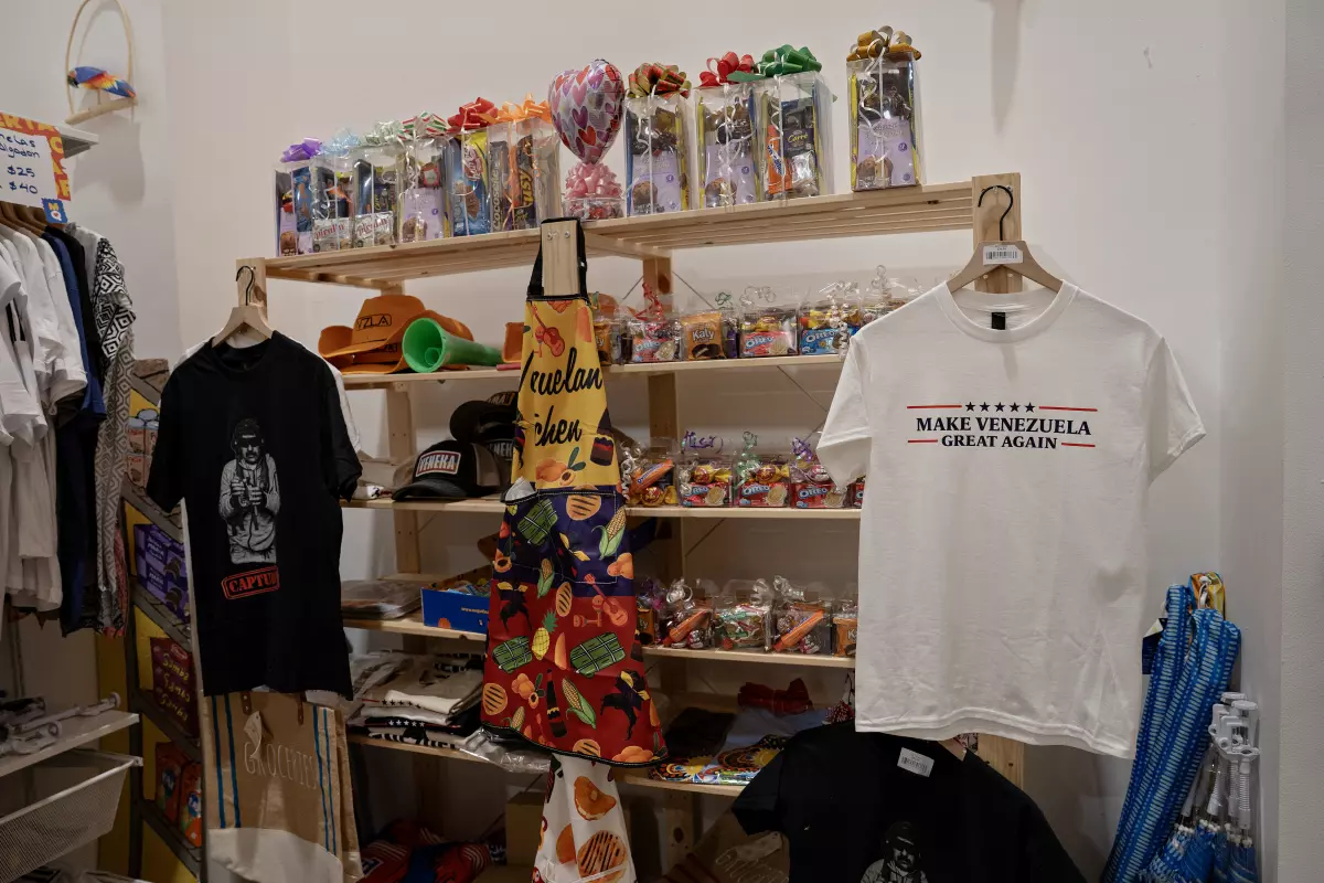 T-shirts celebrating the U.S. capture of Venezuelan leader Nicolás Maduro were for sale at Mi Querencia Latin Market in Katy, Texas, on Jan. 14.