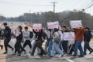 Crockett High School students walked out of school in Austin on Jan. 30, 2026, as part of a...