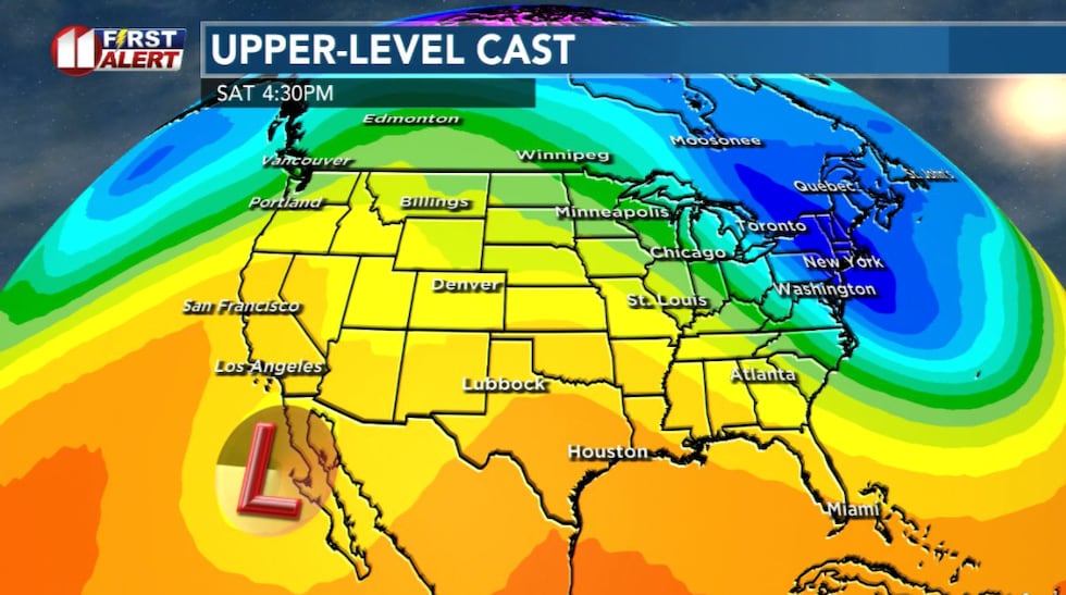 Tonight, a cutoff low near Baja Mexico is sending over a weak disturbance, and a pulse of...