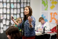 Shelley McClellan, an English teacher at Allen High School leads a talk on the American...