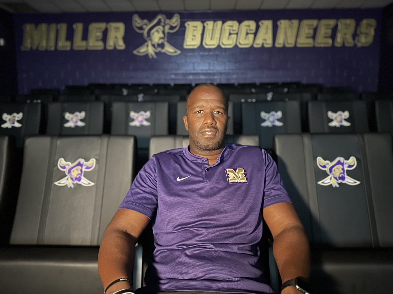 Justen Evans in Miller's new film room 2024