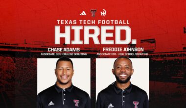 Texas Tech head coach Joey McGuire shakes hands at midfield with BYU's Kilane Sitake after winning the school's first Big 12 Championship.