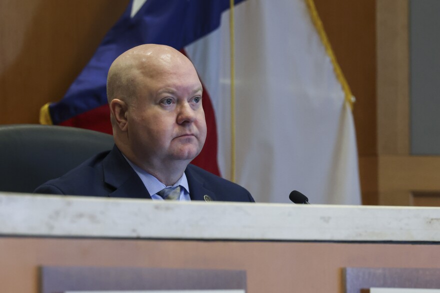 Judge Chris Hill listens to a resident speaks about the hiring a new elections administrator Thursday, Jan. 16, 2025, in McKinney.