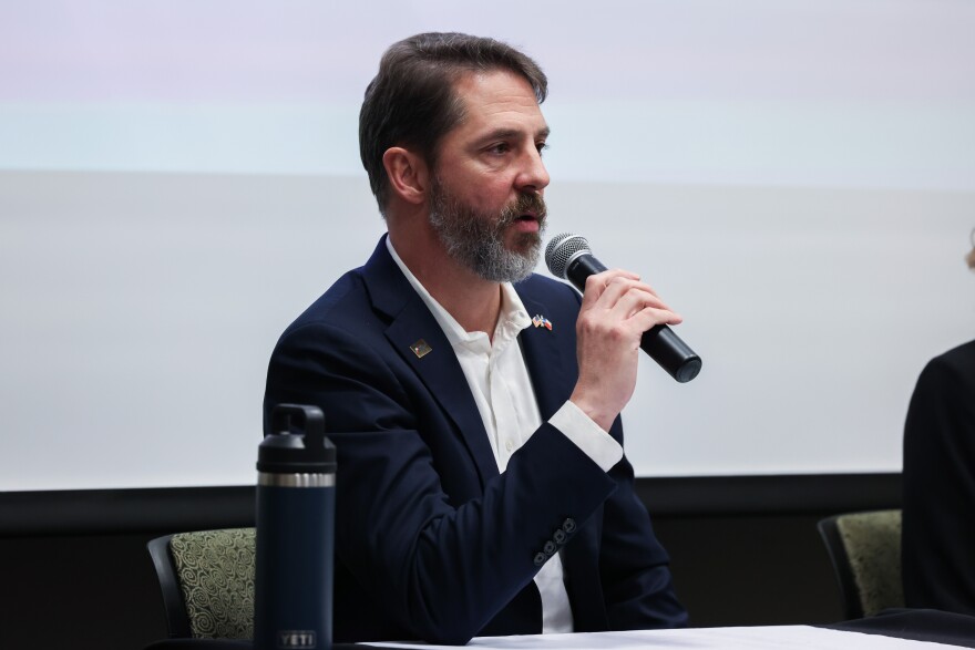 The GOP Party Chairman candidate Shelby Williams answers a question during the Republican Primary Debates Tuesday, Jan. 9, 2024, at Collin College in McKinney.