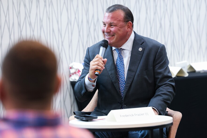 Rep. Frederick Frazier, District 61, answers questions during the Collin County GOP candidate runoff forum Thursday, April 25, 2024, at Holiday Inn & Suites in McKinney.