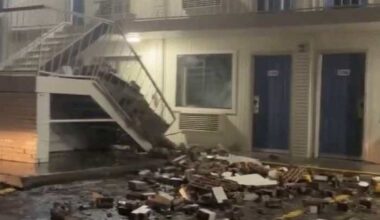 Footage captured from a Houston-area motel appearing to show storm damage