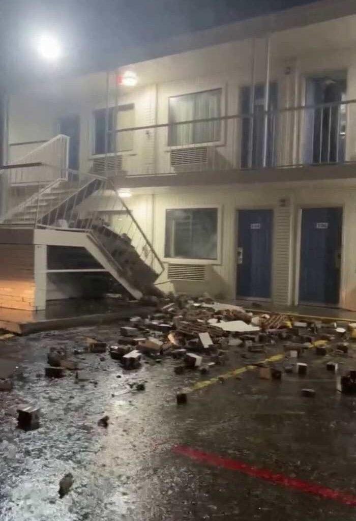 Footage captured from a Houston-area motel appearing to show storm damage