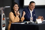 State Reps. Cassandra Garcia-Hernandez of District 115 (left) and Rafael Anchía of District...