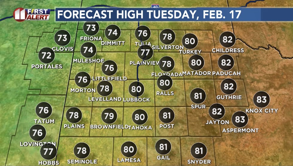 Forecast high Tuesday afternoon