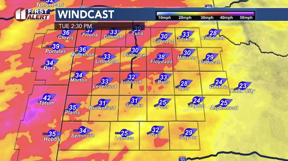 Computer model projection Tuesday afternoon