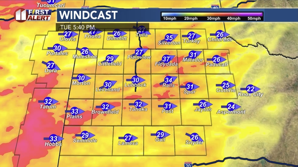 Computer model projection Tuesday early evening