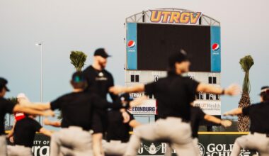 Texas Tech Infielder Tracer Lopez celebrates his go-ahead single to left field in the Red Raiders 6-5 setback to No. 7 Arkansas at Globe Life Field on Sunday afternoon (Feb. 15)