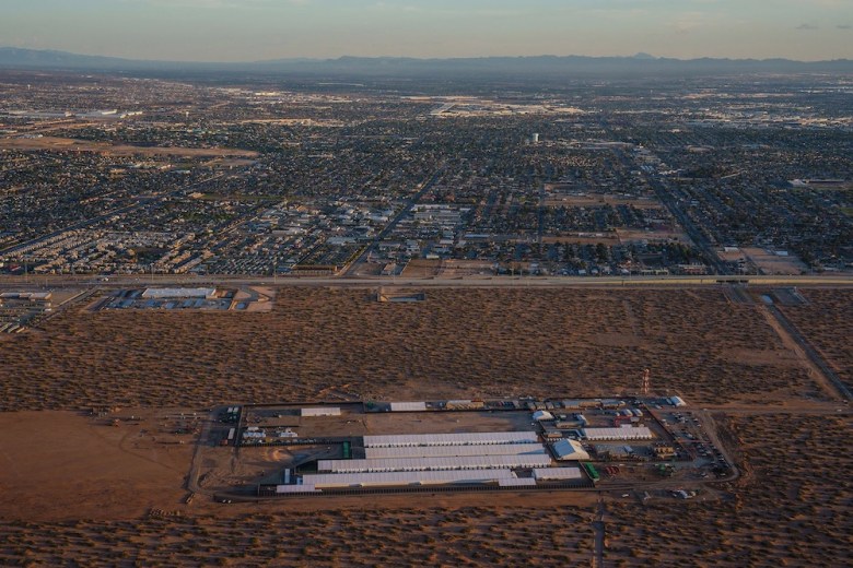 An aerial view of the East Montana Detention Facility at Fort Bliss on the outskirts of El Paso on Sept. 7, 2025.