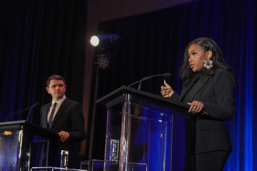 Primary candidates for U.S. Senate Rep. Jasmine Crockett (right), D-Dallas, and state Rep....