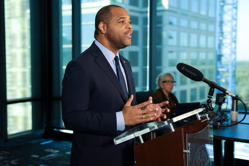 Mayor Eric Johnson delivers the annual State of the City address on Nov. 13, 2025. 