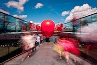 The "RedBall Project" on the Millennium Bridge in London, England.