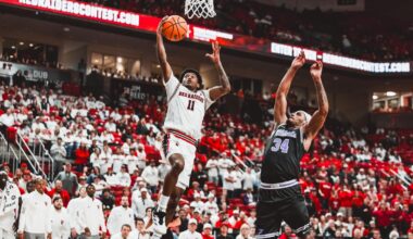 Donovan Atwell shoots a 3-pointer in Tech's win over K-State.