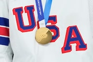 The gold medal is pictured after the men's ice hockey gold medal game between Canada and the...
