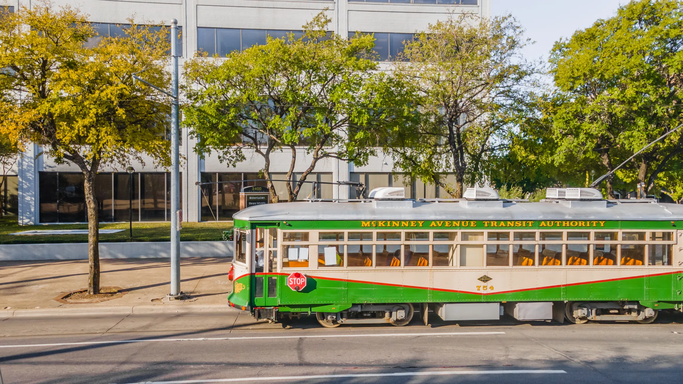 M-Train trolley car in Uptown Dallas.