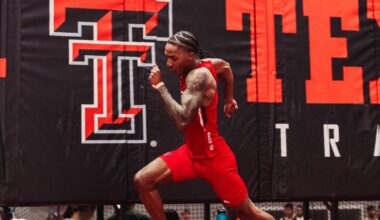 Kyzer Dunbar crossing the finish line as he breaks the school record in the 600-yard race
