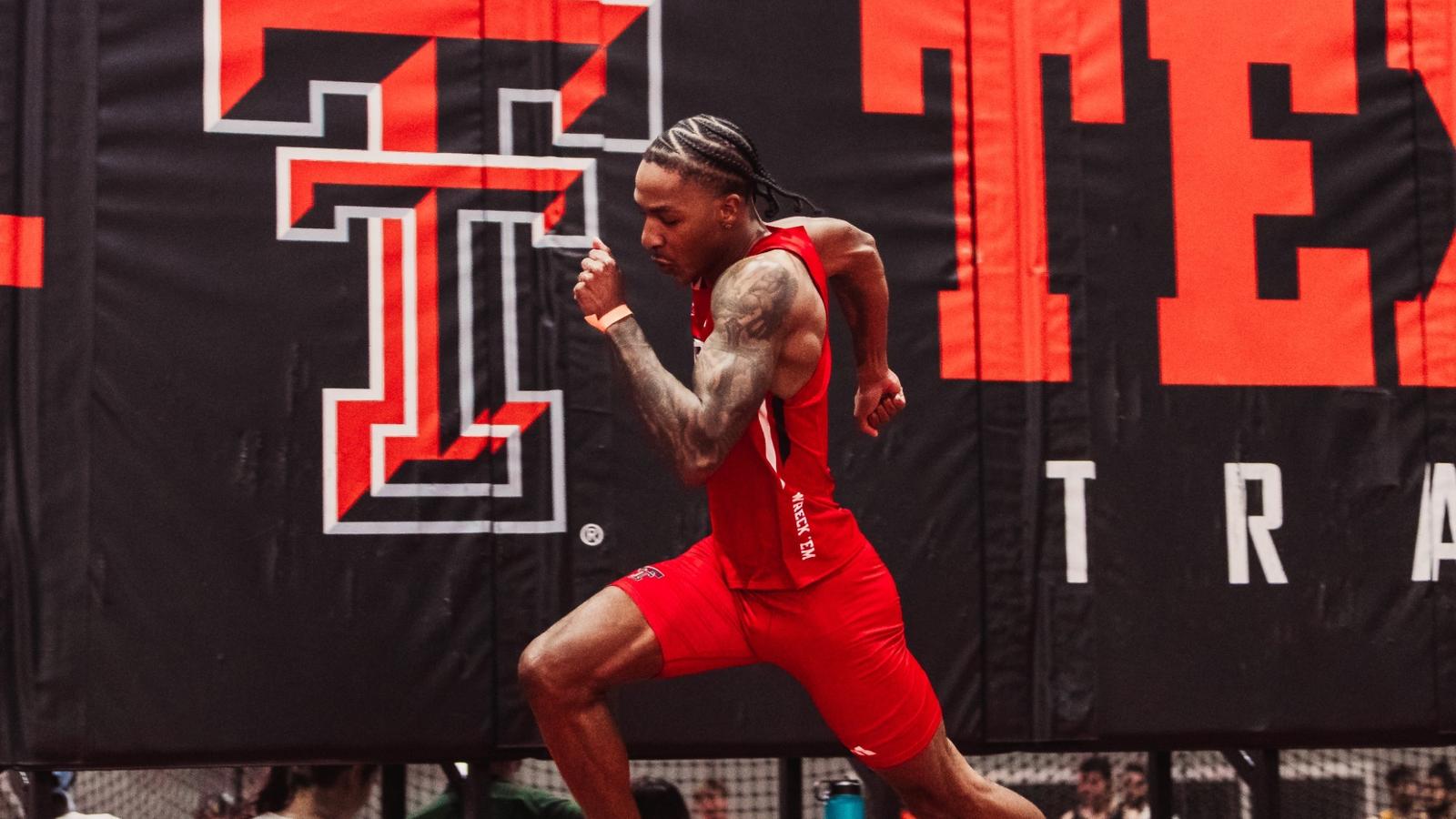 Kyzer Dunbar crossing the finish line as he breaks the school record in the 600-yard race