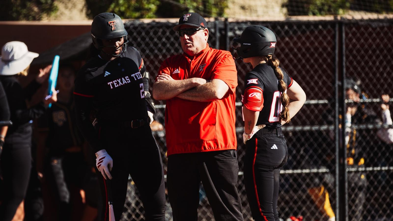 Kaitlyn Terry celebrating a hit against a team that texas tech softball is playing against