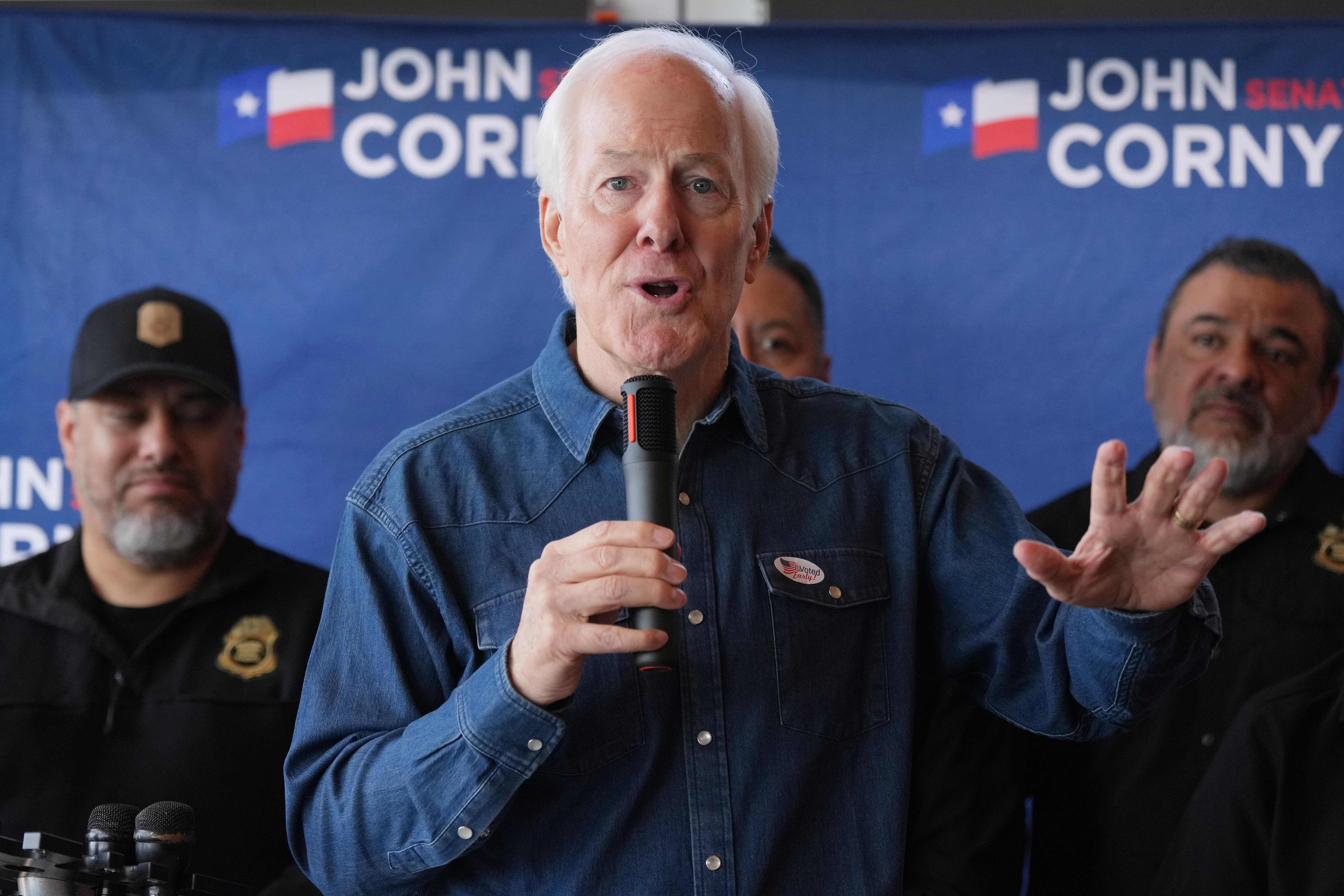 Sen. John Cornyn, R-Texas, speaks during a campaign stop in...