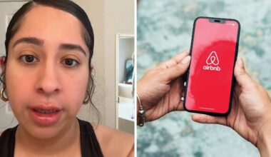 woman shares air bnb encounter (l) woman on air bnb app (r)